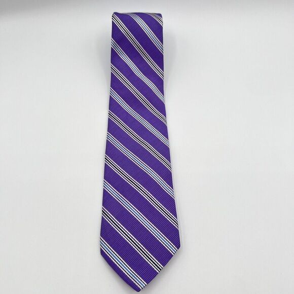 Brooks Brothers Makers Mens 100% Silk Repp Tie Purple WhiteRegimental Stripe 60" - Picture 1 of 6